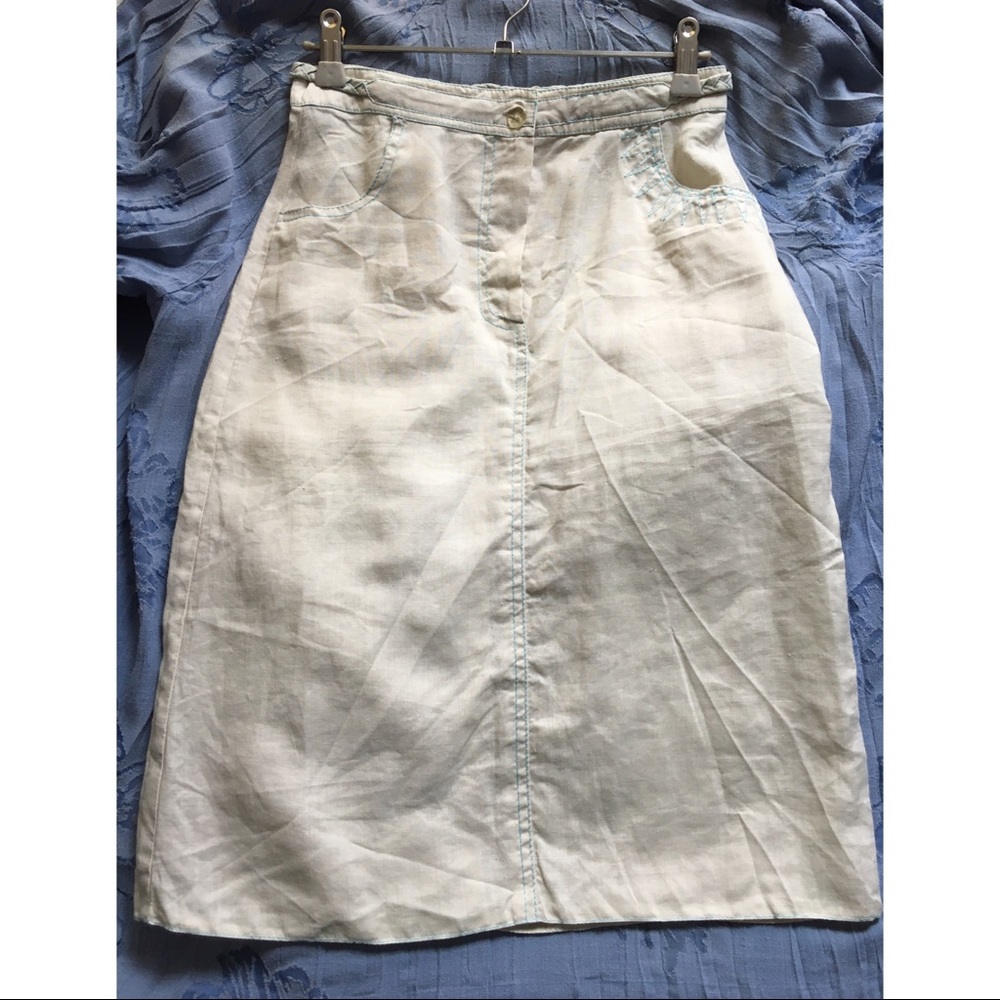 Linen Summer Formal Pencil Classic Skirt in Cream